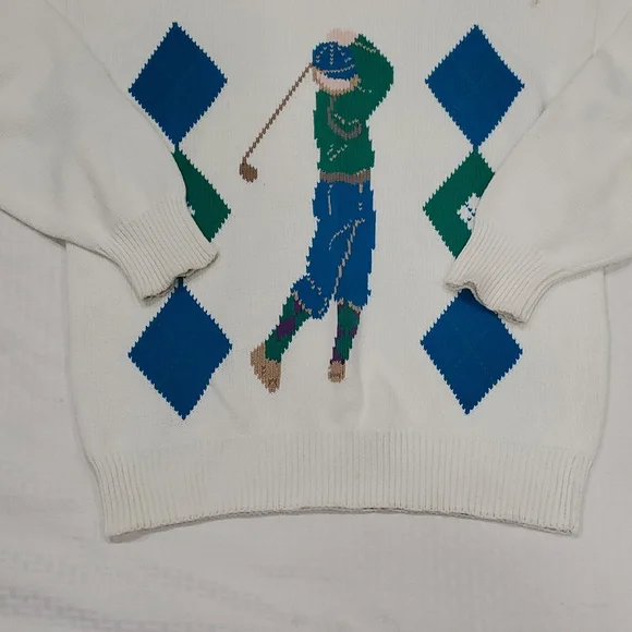 John Ashford  Sweater with Blue and Green Golf Design - Picture 2 of 11